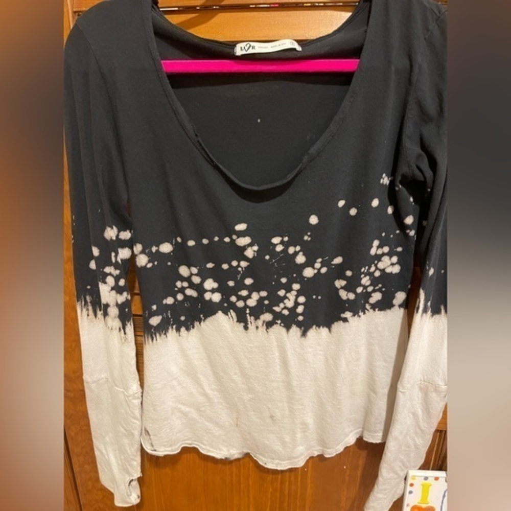 L💕R tie dye black/brown‎ wide scoop neck top